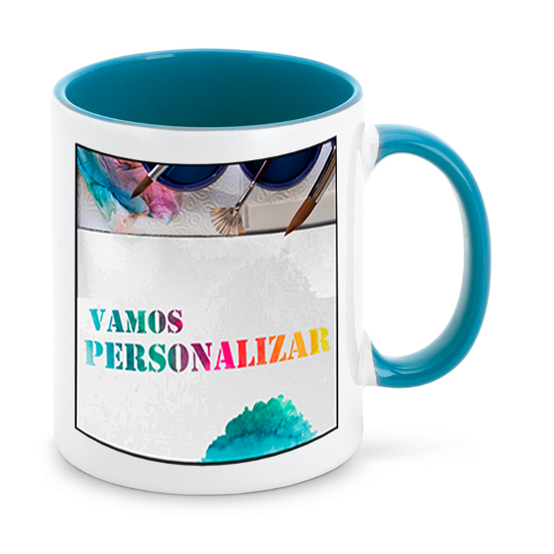 Ceramic Mug with Blue Handle