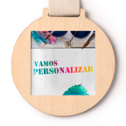 Medalha em contraplacado com fita de algodão personalizada
