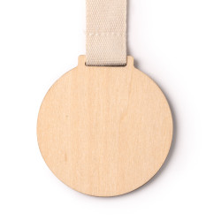 Medalha em contraplacado com fita de algodão personalizada